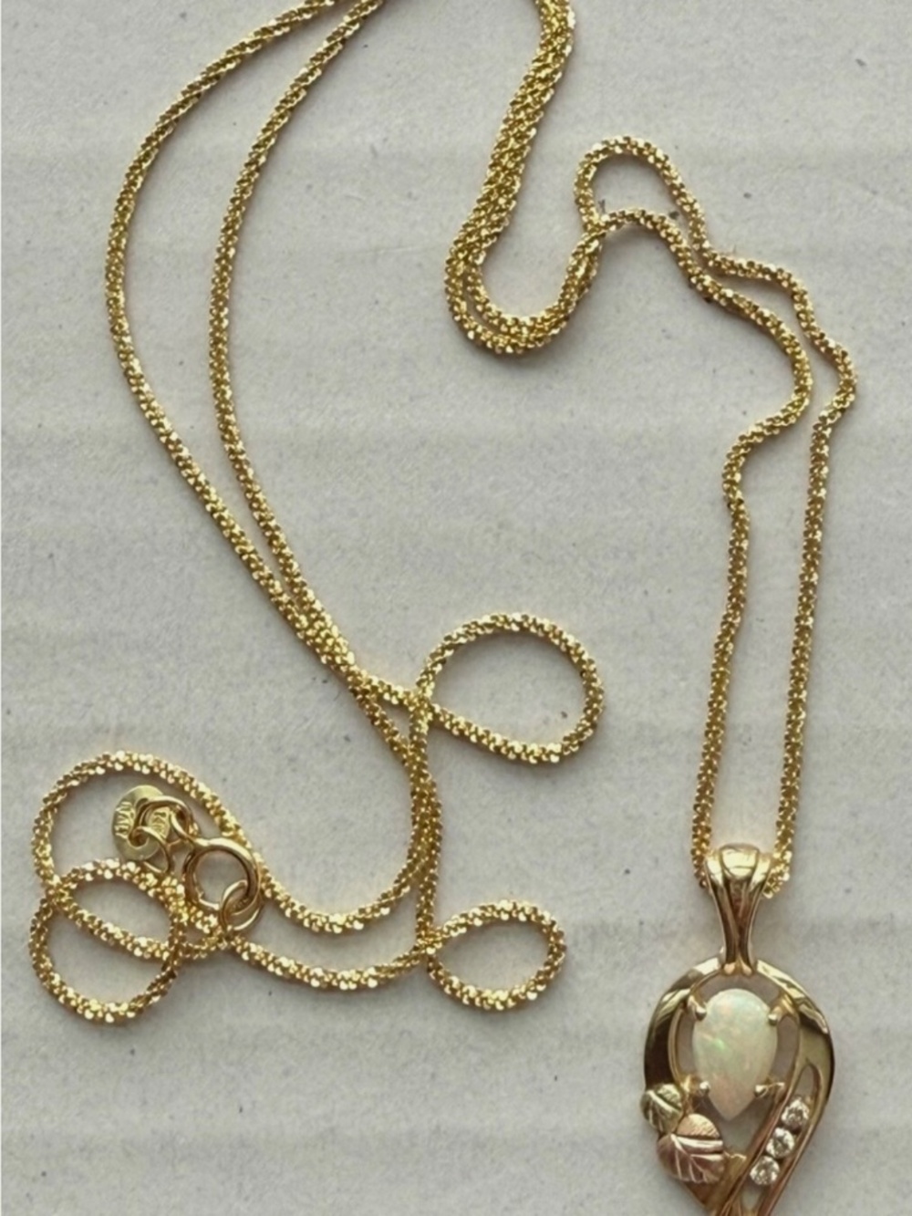 Black Hills Gold Natural Opal & 3 Diamond Necklace, Dangling Earrings & Bracelet - Picture 8 of 10